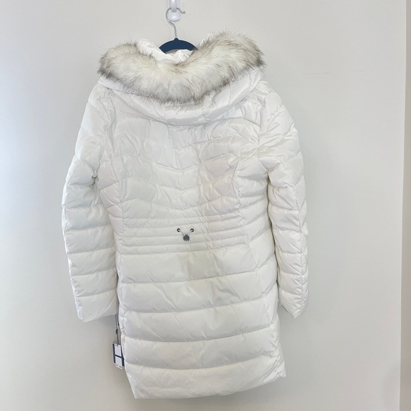 NWT Laundry By Shelli Segal White Puffer Coat with Fur Trim Hood - Picture 7 of 9
